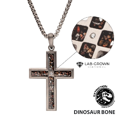 INOX&trade; Steel
Dino Bone Cross Pendant
w/Lab Grown Diamond
Gun Me...