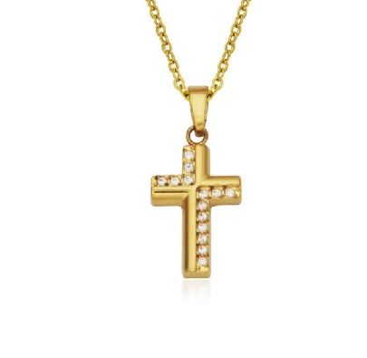 STEELX
Cross Necklace w/CZ
Yellow Gold IP
10x15mm
18  +2    