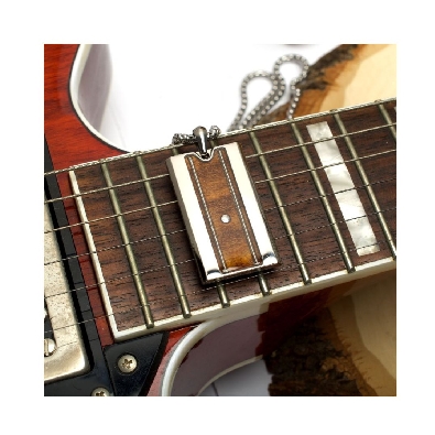 INOX&trade; Steel
Titanium &amp; Whiskey Barrel Wood 
Pendant w/ Guitar S...