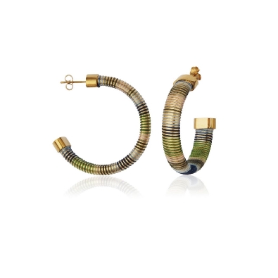 STEELX
Hoop Earrings
Gold &amp; Green Ombre Cord Wire
Yellow Gold Pl...