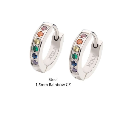 INOX™ Steel
Rainbow Huggie Earrings 
w/ CZ   