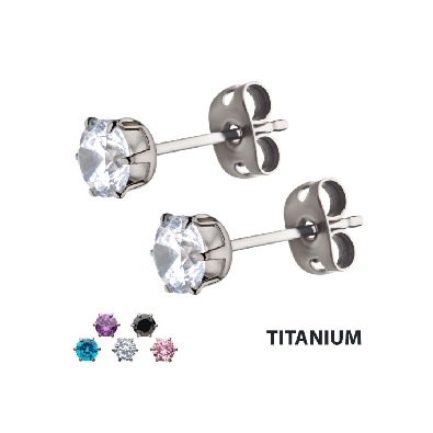 INOX™ 
Titanium Stud Earrings
w/ Pink CZ 
4mm  