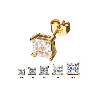 INOX&trade; Steel
Square CZ Hashtag Stud Earrings
Yellow Gold Plated...