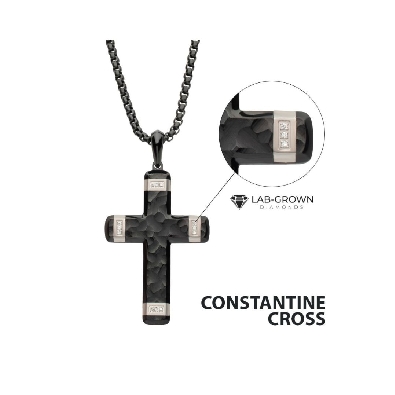 INOX&trade; Steel
Black Cross Necklace
w/.06ctw Lab Grown Diamond
Bl...
