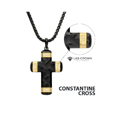 INOX&trade; Steel
Black Cross Necklace
w/.06ctw Lab Grown Diamond
Bl...