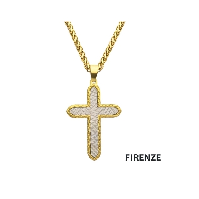 INOX&trade; Steel
Chiseled Bold Cross Firenze Pendant 
18Kt Yellow Go...