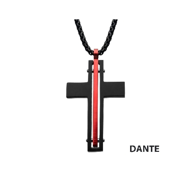 INOX&trade; Steel
Dante Cross Pendant 
Black &amp; Red Plated 
22  

T...