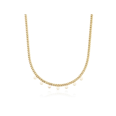 STEELX
Curb Chain w/Disc Charms 
4mm 
Yellow Gold IP
16  +2  
  