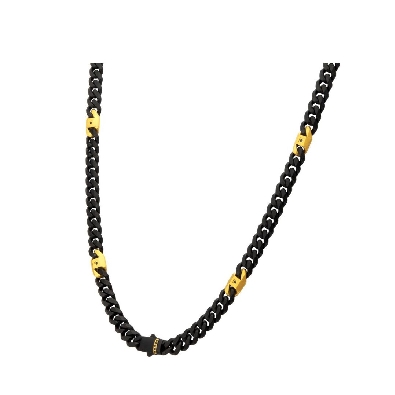 INOX&trade; Steel
Miami Cuban Necklace
w/ Black Sapphire 
Black IP &amp;...