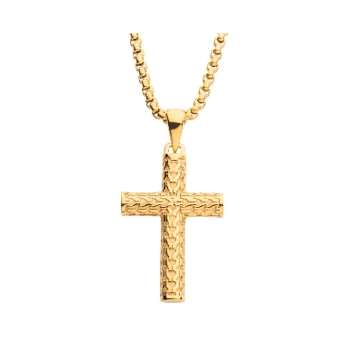 INOX&trade; Steel
Scale Cross Pendant
18Kt Yellow Gold IP
22  

Me...