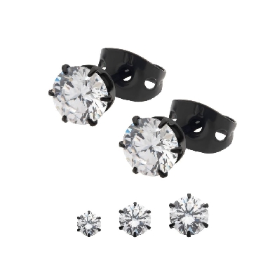 INOX&trade; 
CZ Stud Earrings
Black IP Titanium
Unisex
5mm

Exper...