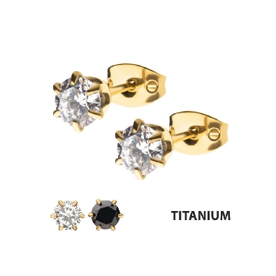 INOX&trade; 
CZ Stud Earrings
24KT Gold IP Titanium
Unisex
4mm

E...