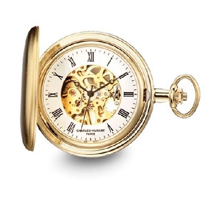 Charles Hubert 
Gold-finish Skeleton Dial Pocket Watch
Hand Wind  