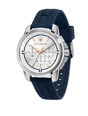 Maserati
Successo
Silver/Rose Dial
Navy Band
44mm  