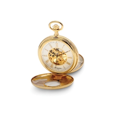 Charles Hubert Gold-finish Brass Skeleton Pocket Watch  