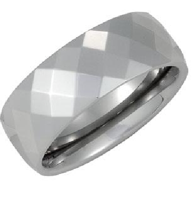 8.3mm White Dura Tungsten Diamond Cut Faceted Band  