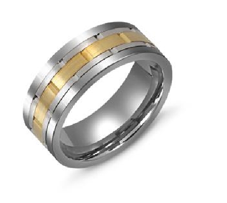 Tungsten  Ring w/10KT YG Inlay
  