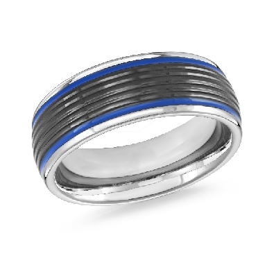 Tungsten Ring w/Blue Stripes  