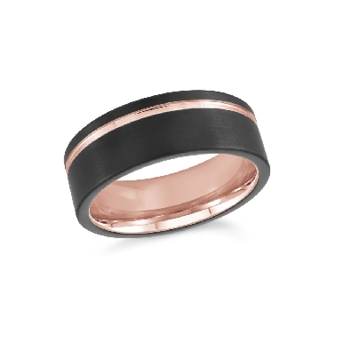 Tungsten Wedding Band
Black w/ Rose Gold Inlay 
8mm  