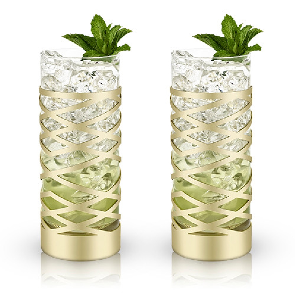 Gold &amp; Crystal Highball Glasses - Set of 2

S...