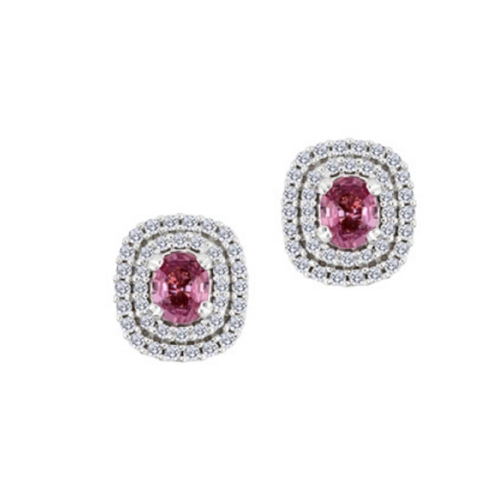 Diamond &amp; Pink Sapphire Earrings 0.416ctw
10KT...