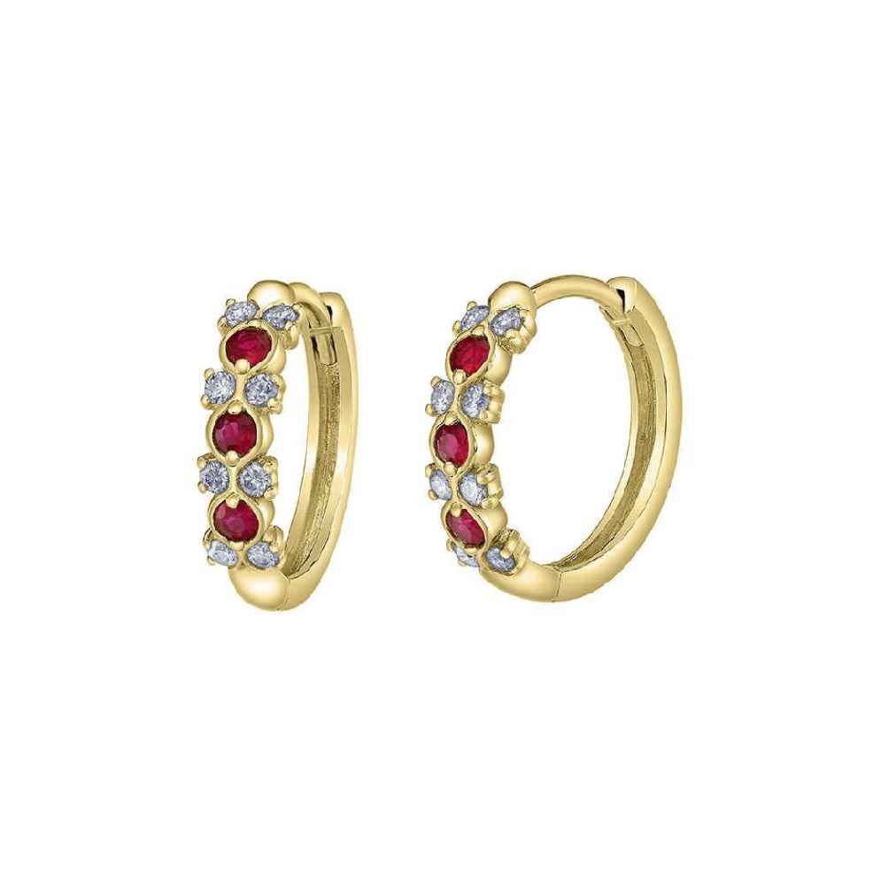 Ruby and Diamond Hoop Earrings 0.24ctw
10KT Ye...