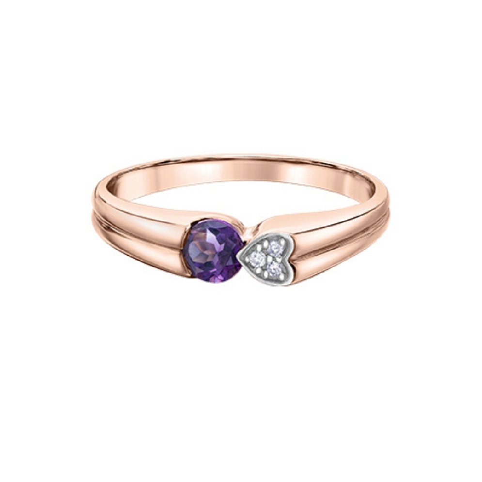 Amethyst and Diamond Heart Ring in 10KT Rose Go...