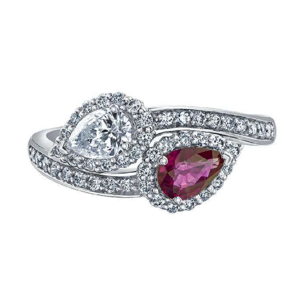 Pear-Shaped Ruby and Canadian Diamond Ring 0.64...