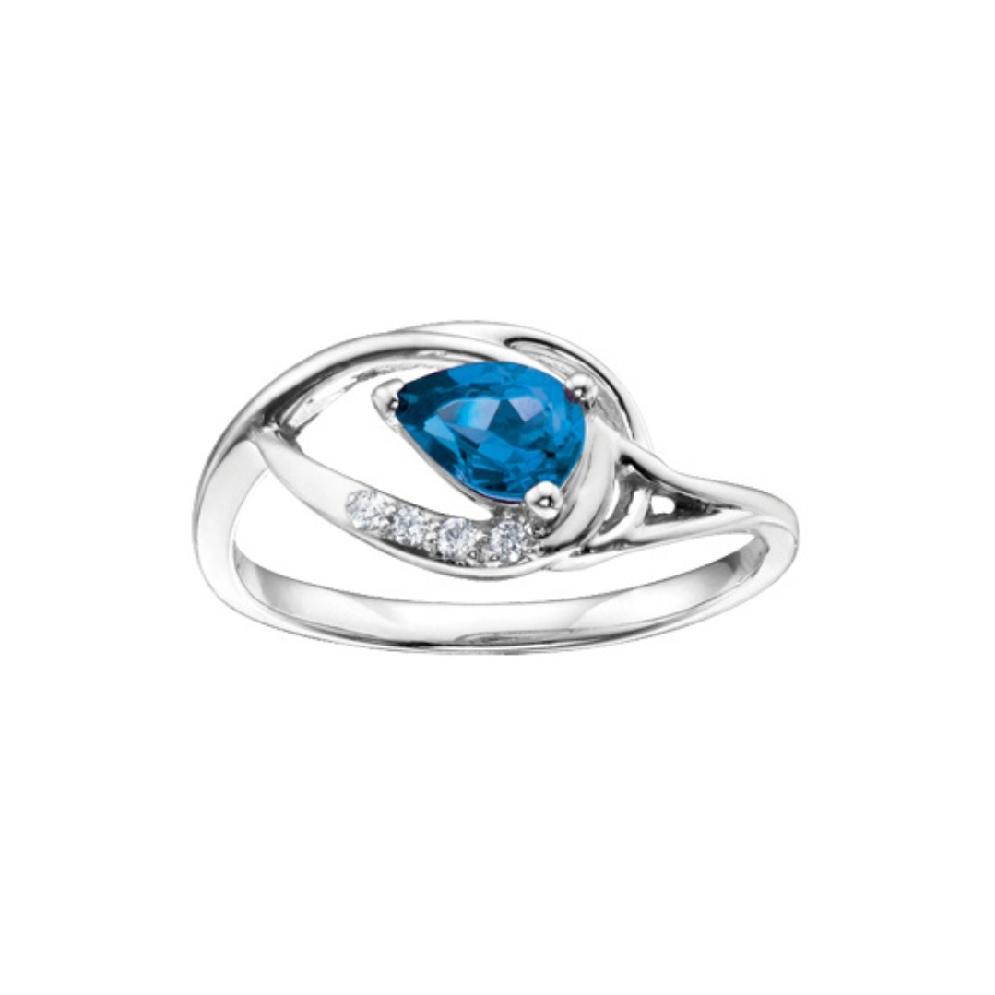 Pear-Shaped Blue Topaz and Diamond Ring 0.04ctw...