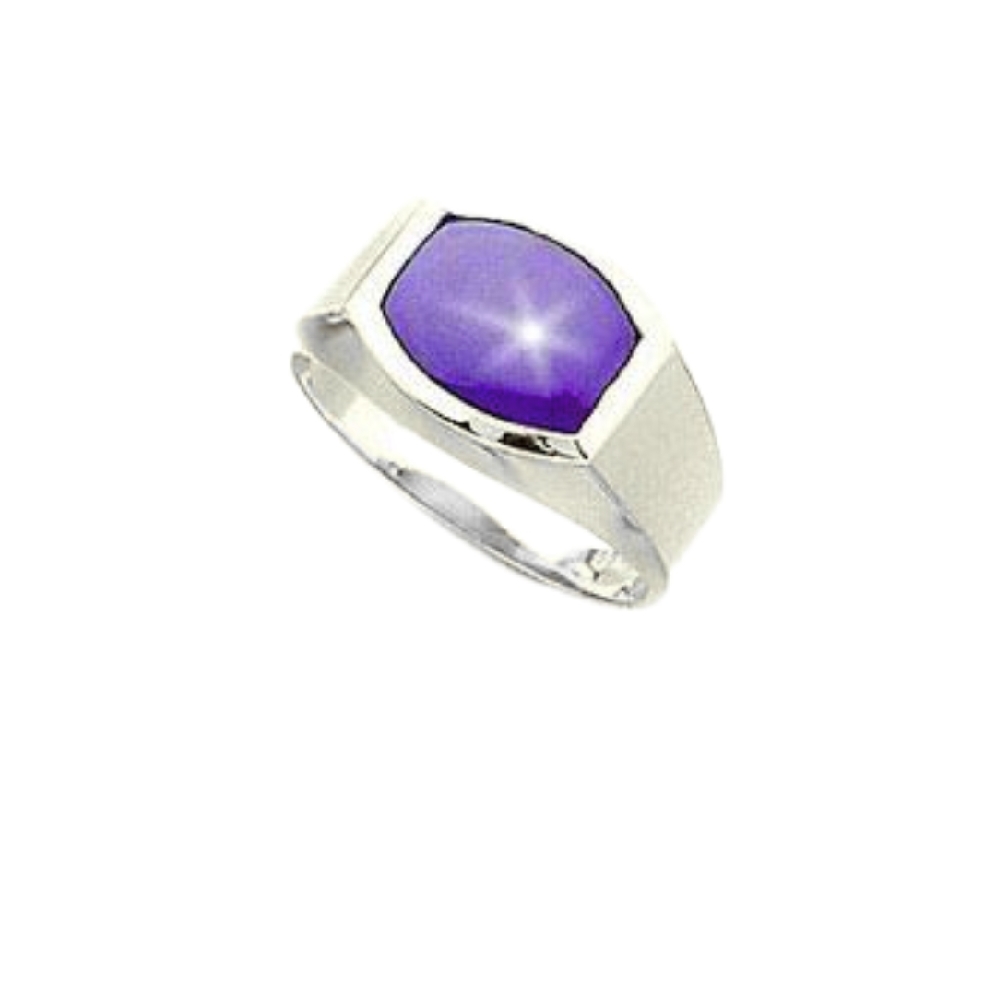 Gent s Synthetic Star Sapphire Ring 
10KT Whit...