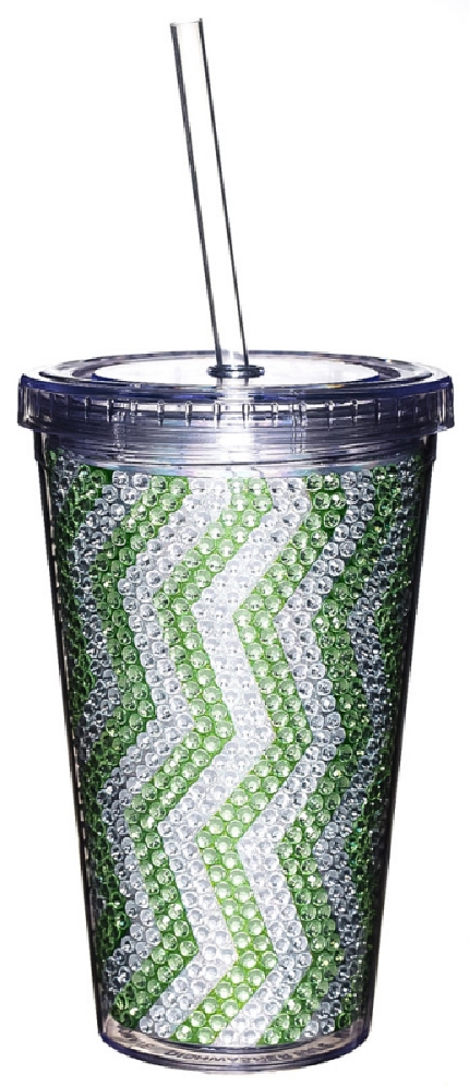 Green Zig Zag Bling Holiday Pattern Insulated C...