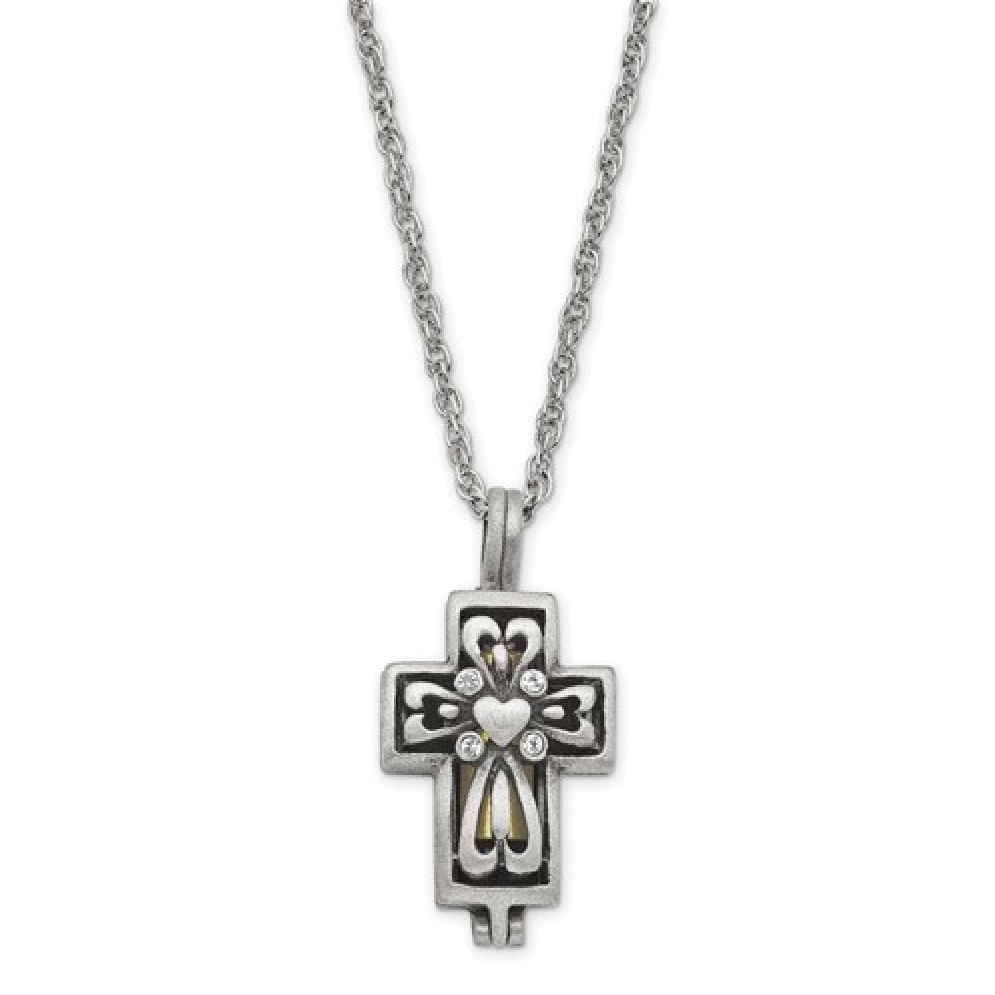 Pewter Crystal Memorial Cross Ash Holder w/24  ...