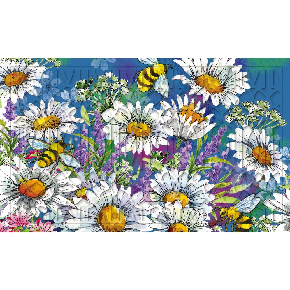 Watercolor Daisies Embossed Floor Mat  