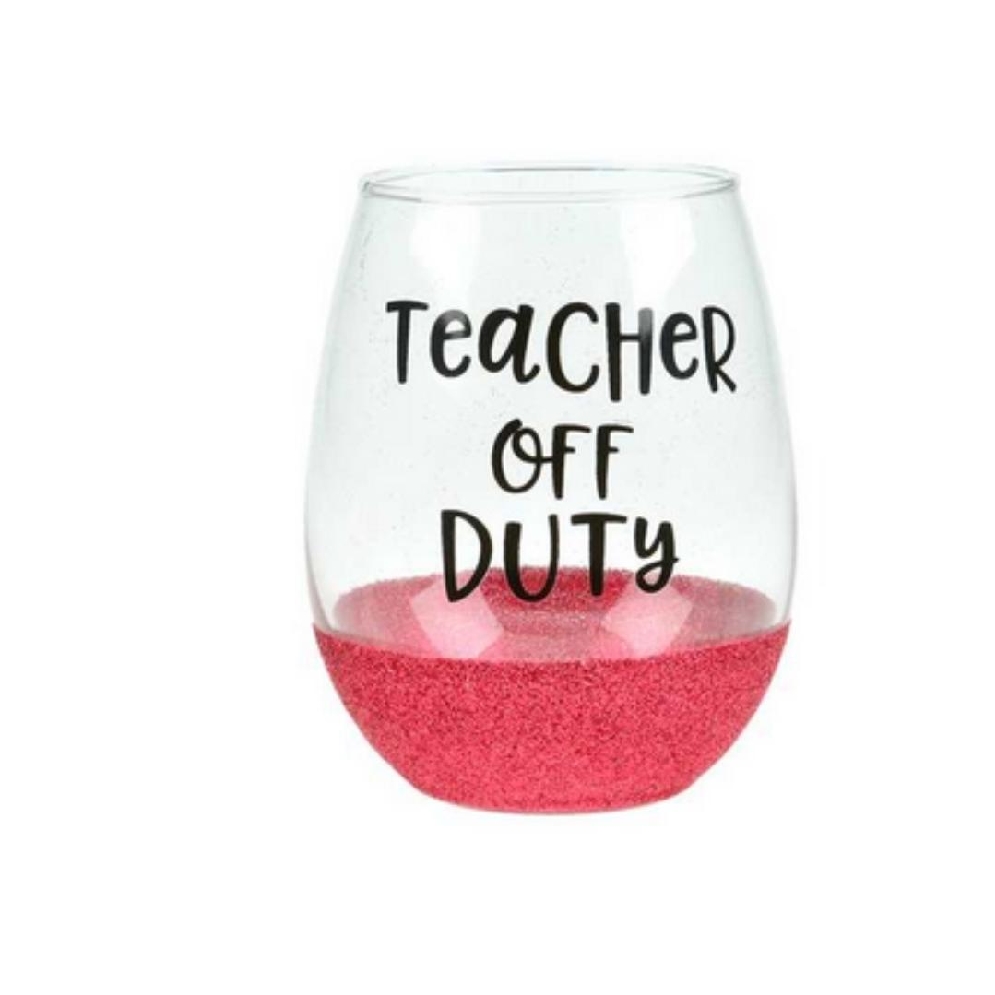 Pink Glitter   Teacher Off Duty   Wine Glass  