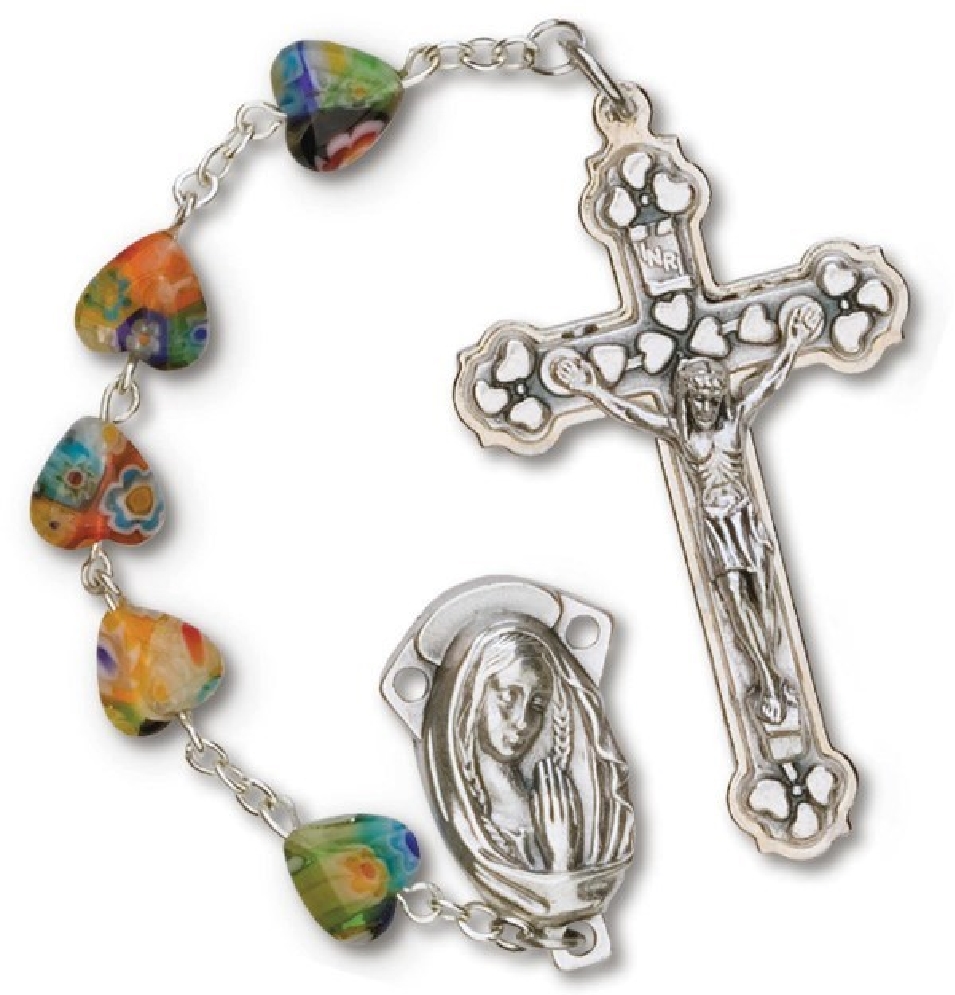 Multi-Coloured Imitation Murano Glass Heart Bea...