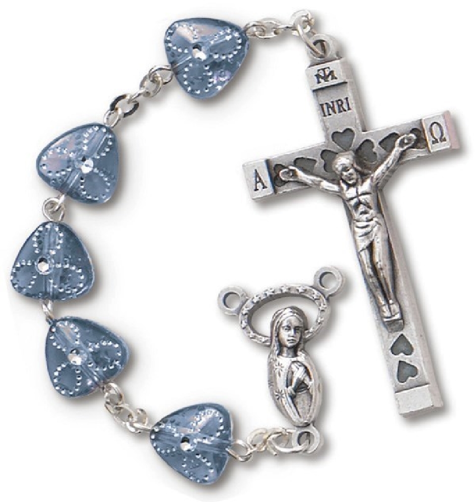 Blue Heart Shaped Glass Rosary with Foil  