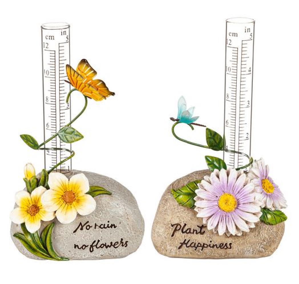 Butterfly & Flower
Stone Rain Gauge 
Set Of 2  
