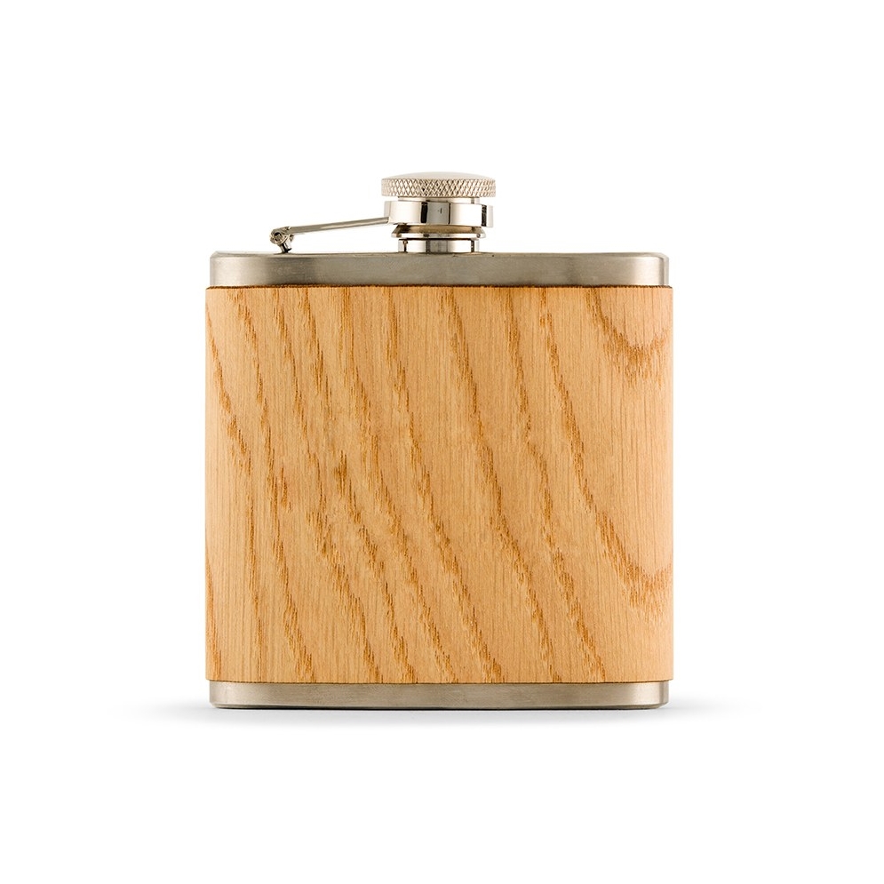 Oak Wood Wrapped Stainless Steel Hip Flask   