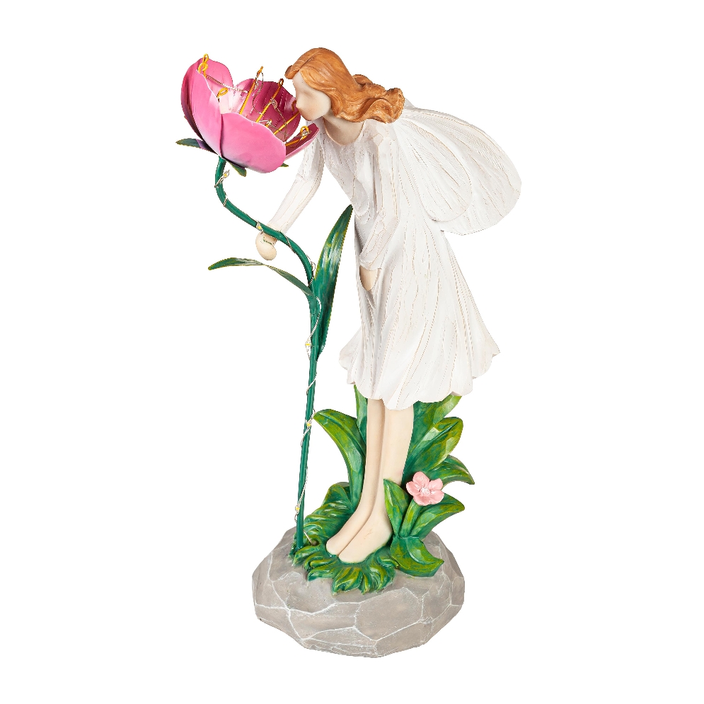 Pink Flower LED Garden Angel Statuary  