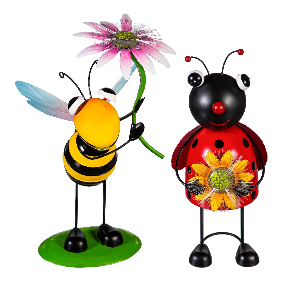 Solar Metal Bee OR Ladybug with Fiber Optic Flo...
