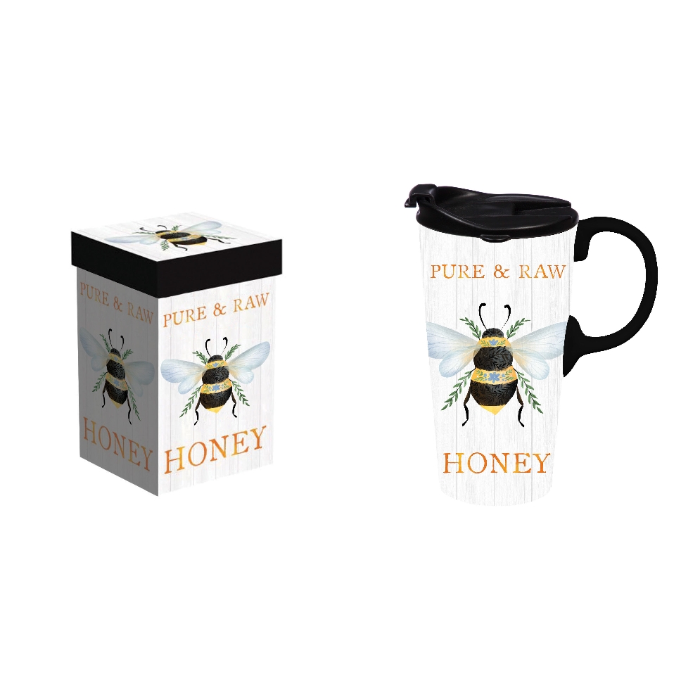 Bee Pure &amp; Raw Honey Ceramic Travel Cup
w/ Gif...