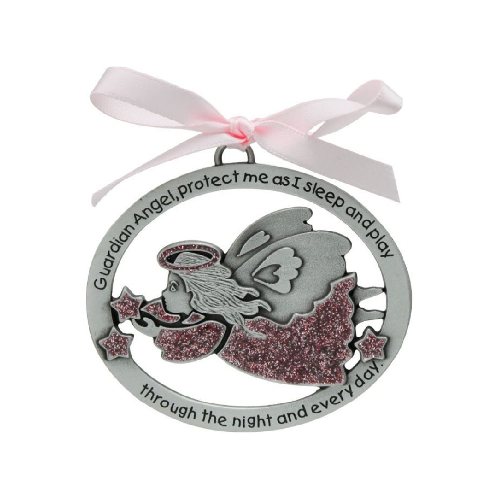 Pink Guardian Angel Crib Medal 
2x2.5  

Han...