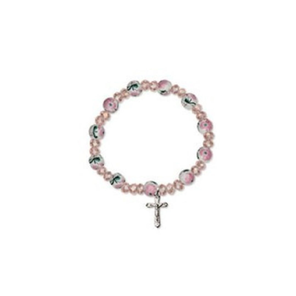 Ceramic Rose Bead Baby Bracelet
w/ Rhodium Pla...