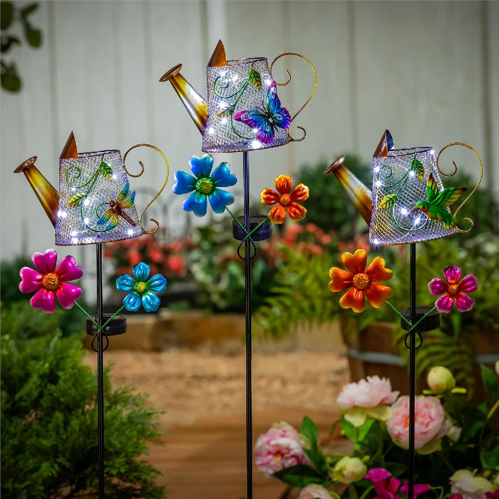 Twinkling Watering Can Metal Solar Stake from t...