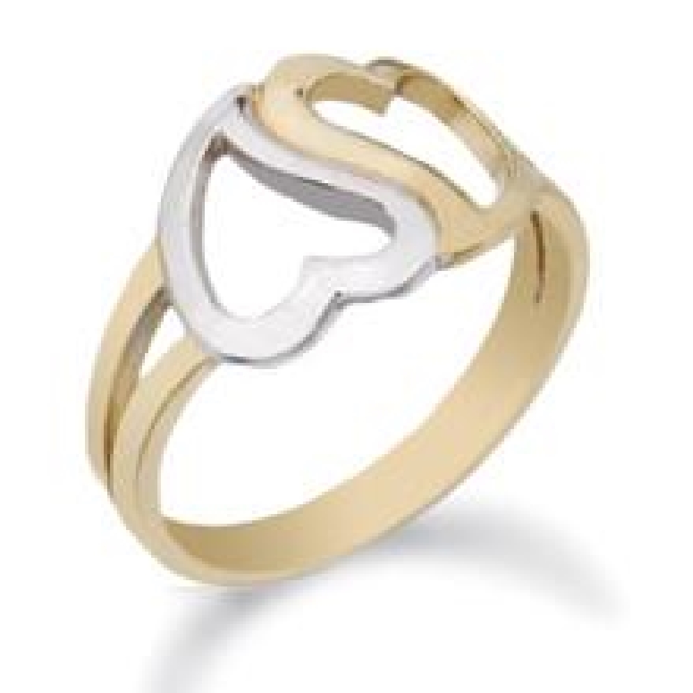 Double Heart Gold Ring 
10TK White and Rose Go...
