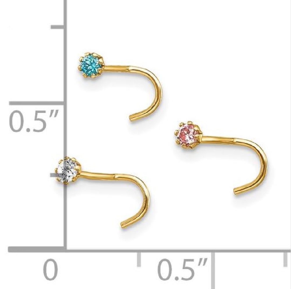 10kt Yellow Gold
Set of 3 Nose Studs
w/ CZ  