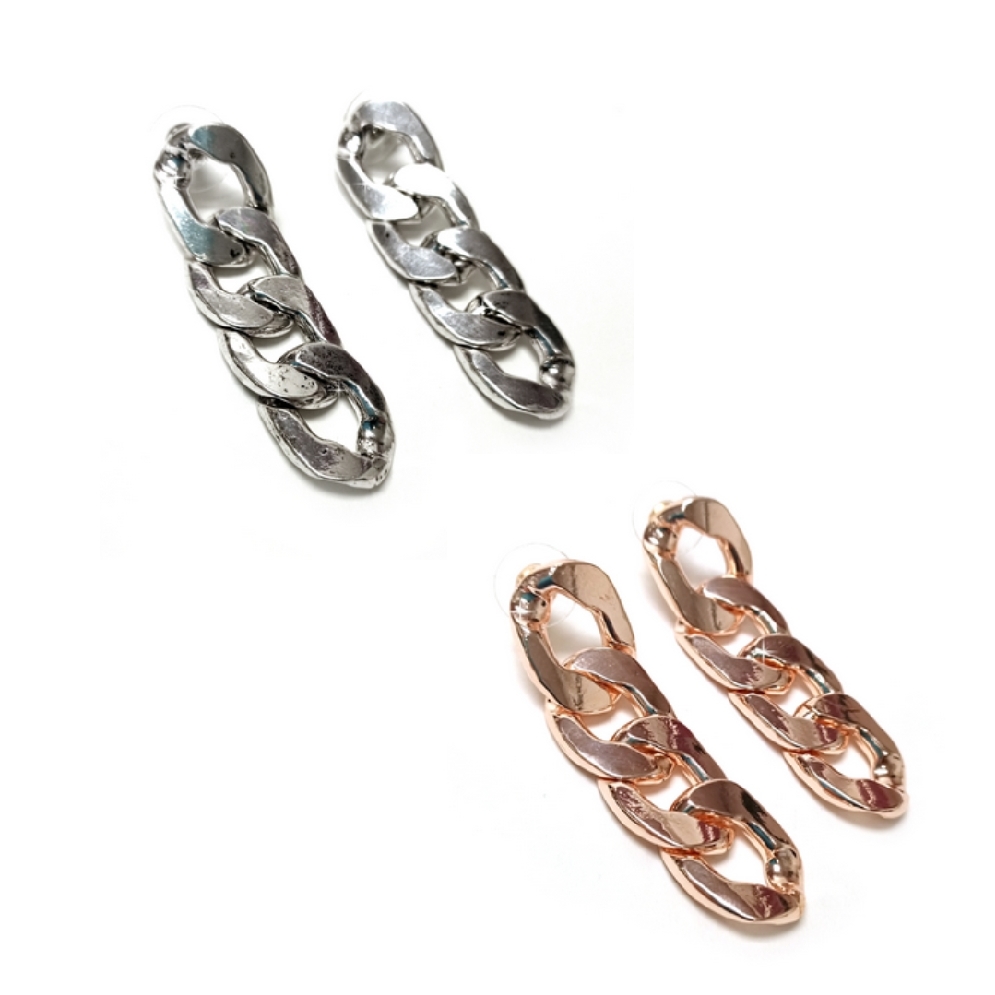 Chain Link Earrings in Rose or Silver Tone  