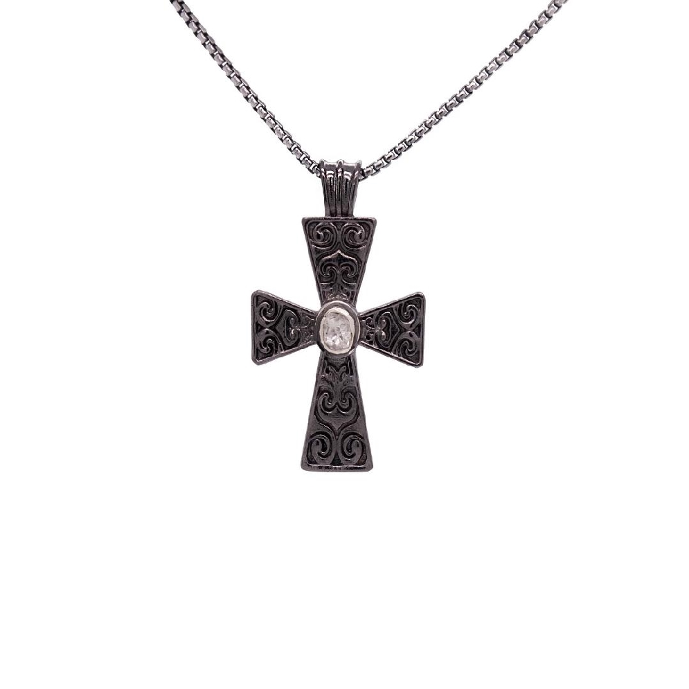 Silver and Black Rhodium Raw Diamond Cross

I...