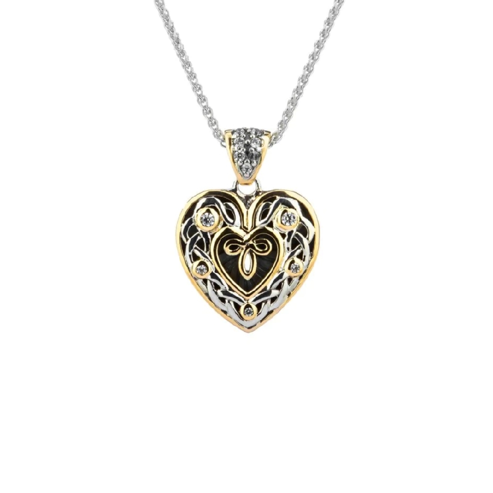 Double Sided Heart Pendant with White CZ  Silve...