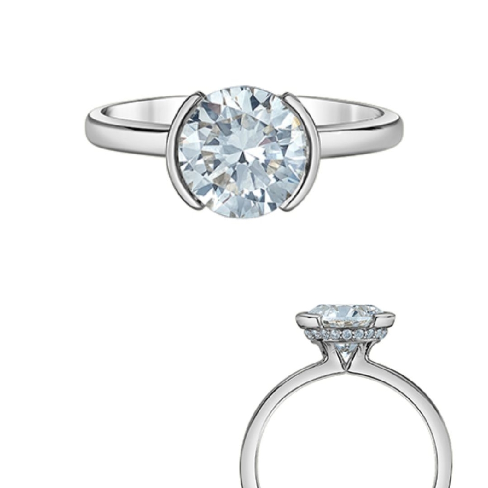 LAB-Grown Round Hal-Bezel Set Diamond Ring With...